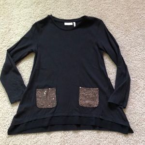 LOGO by Lori Goldstein long sleeve tunic tee with sequin pockets - size 10